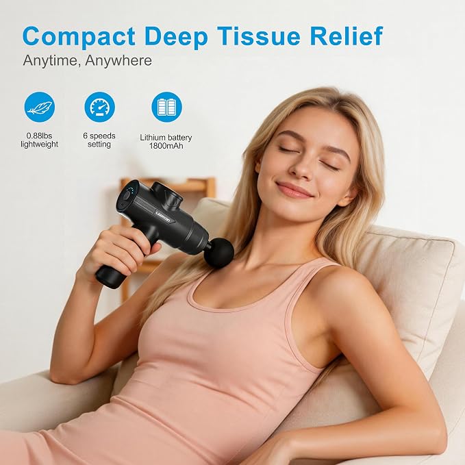 LEERCON Massage Gun Deep Tissue, Mini Muscle Massager Gun for Pain Relief | Electric Back Massager for Athletes with 8 Massage Heads and 6 Speeds 1800mAh Portable Gift for Men Women Dad Mom