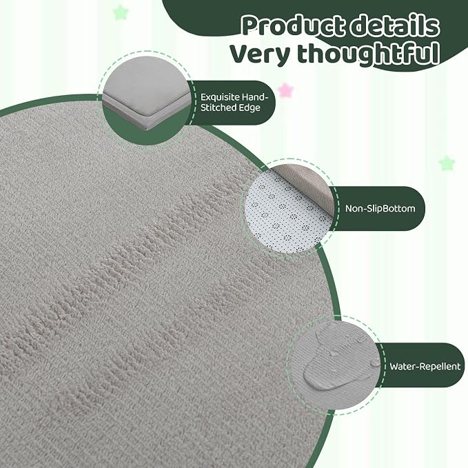 Baby Play Mat for Floor, 118'' x 79'' Thicken Foam Soft Padded Playmat for Tummy Time, Playpen Mat for Toddlers Infant, Water-Repellent Coral Velvet, Non-Slip Bottom Safe for Crawling (Light Grey)