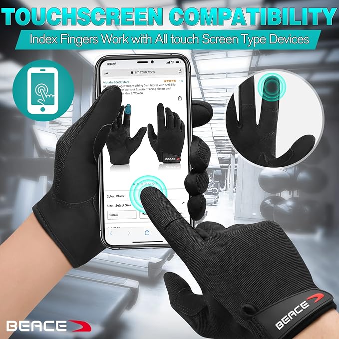 BEACE Full Finger Weight Lifting Gym Gloves with Anti-Slip Leather Palm for Workout Exercise Training Fitness and Bodybuilding for Men & Women