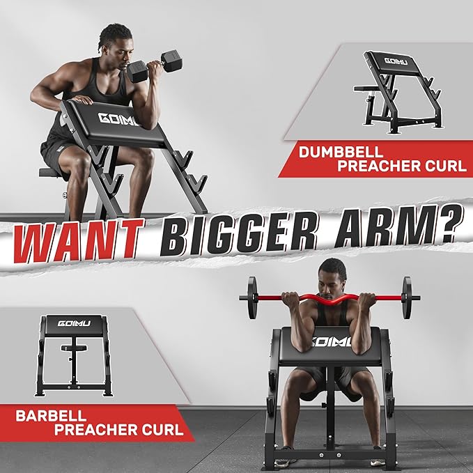PC01 Preacher Curl Bench, Seated Arm Isolated Barbell Dumbbell Bicep Station, Adjustable Bicep Curl Machine with 2 Bar Holders for Home Gym
