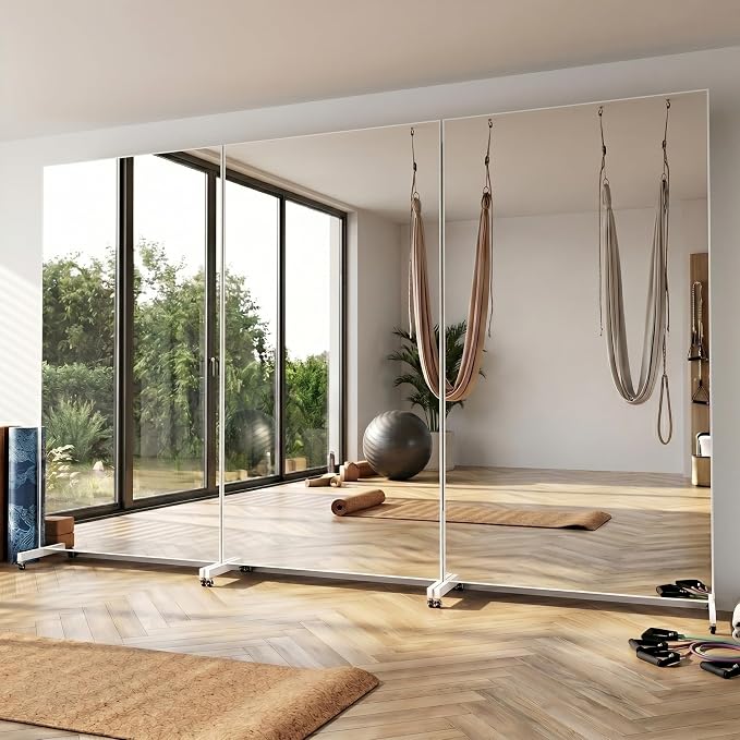 Suidia 82"x44" Extra Large Full Length Mirror on Wheels, 360° Swivel Rolling Mirror Floor, HD Tempered Glass Full Body Standing Mirrors for Home Gym, Yoga, Dance Studio, Bedroom, Rectangular, White