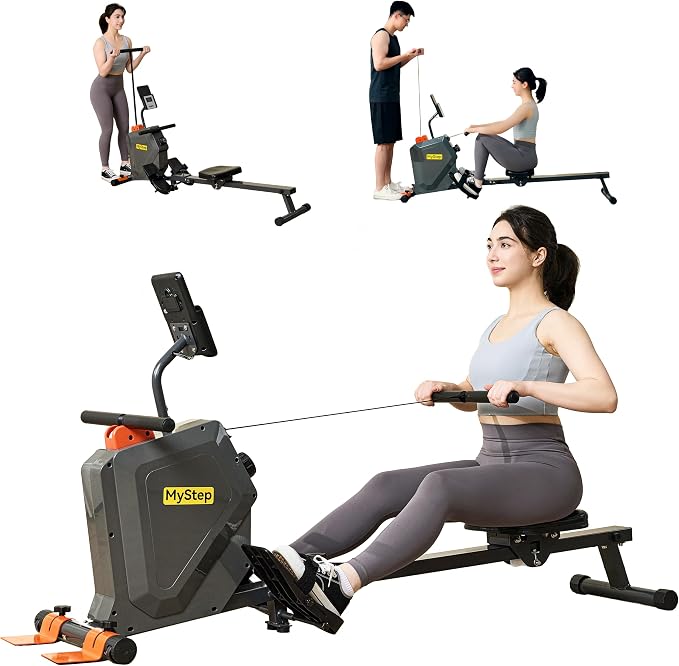 Magnetic Rowing Machine, Quiet Foldable Rower with 8-Level Resistance, LCD Monitor & Tablet Holder, Full-Body Low-Impact Cardio Equipment, Optional 2-in-1 Strength Training