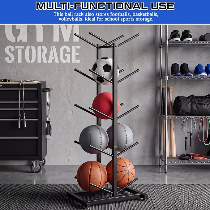 Sintuff Medicine Ball Rack Storage Metal Durable Tree Holds 10 Slam Balls Vertical Gym Organizer Stand Holder for Organized Gym Fitness Studio