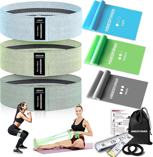 HIMESPORNER Wide Fabric Resistance Bands for Working Out 3 Level | Non-Slip Exercise Booty Bands for Women Men Leg Glutes with Hair Ties and Tape Measure - for Home Gym Workout, Yoga, Pilates