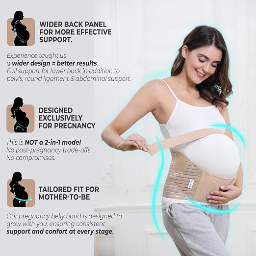 NeoTech Care Pregnancy Belly Band, Maternity Belt, for Pregnancy Belly Support, Back/Pelvic Support (Size S, Beige Color)