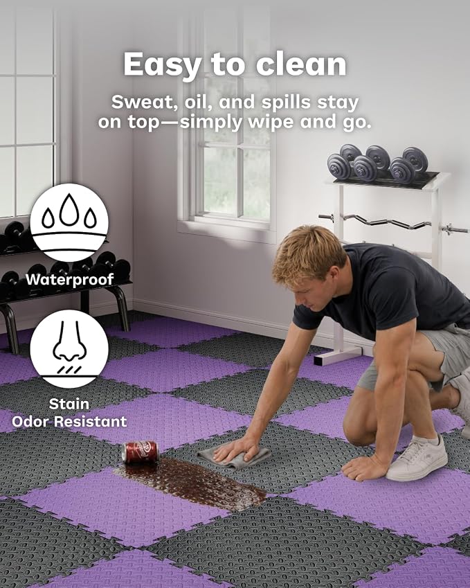 AIRHOP Upgraded 0.79" Extra Thick 48 Sq Ft High-Density Eva Foam Exercise Gym Mats, 12 Pcs Large Interlocking Puzzle Floor Tiles (24"x24") for Home Gym