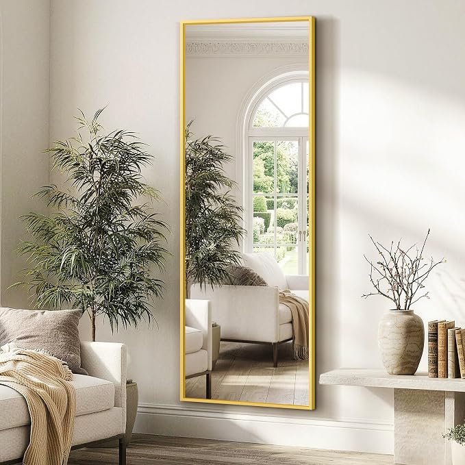 FICTOR Full Length Mirror with Stand, Floor Standing Mirror, 70"x24", Gold | HD Shatterproof Glass, Free-Standing or Wall-Mounted, Full Body Mirror for Bedroom, Living Room, Dressing Room, Entryway