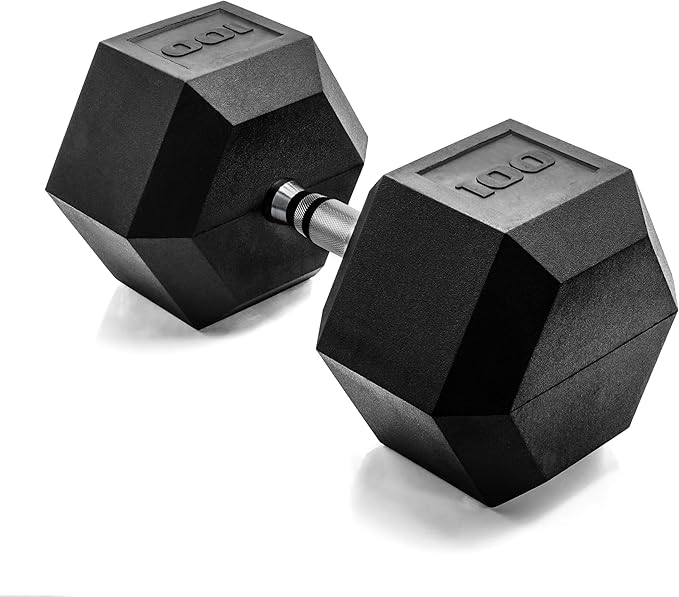 CAP Rubber Coated Dumbbell Weights, Free Weights for Home Gym Strength Training, Anti-Roll Hex Dumbbells with Black, Chrome & Comfort Grip Handles, Singles