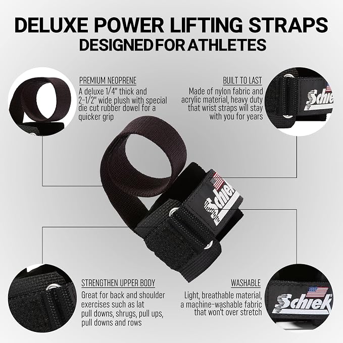 Schiek Sports Power Lifting Straps (1000-PLS) | Padded wrist area, For deadlifts, rows and strength training