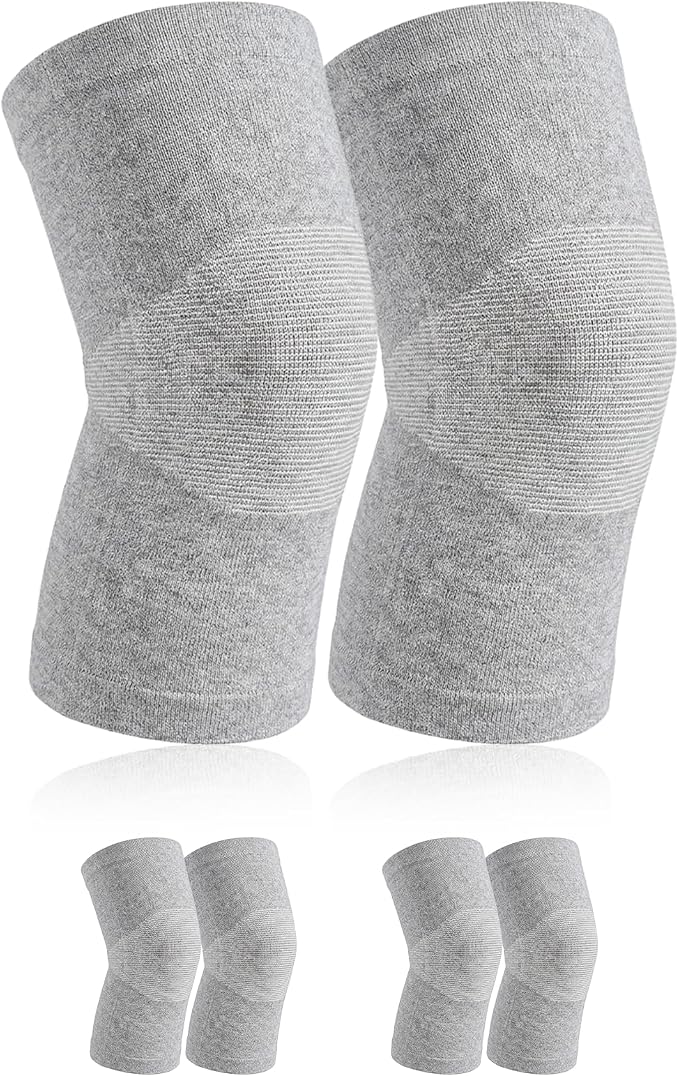 3 Pair Bamboo Knee Sleeve for Women & Men, Knee Brace Compression Support for Running Hiking and Daily Wear, Large Gray for (70-90KG)