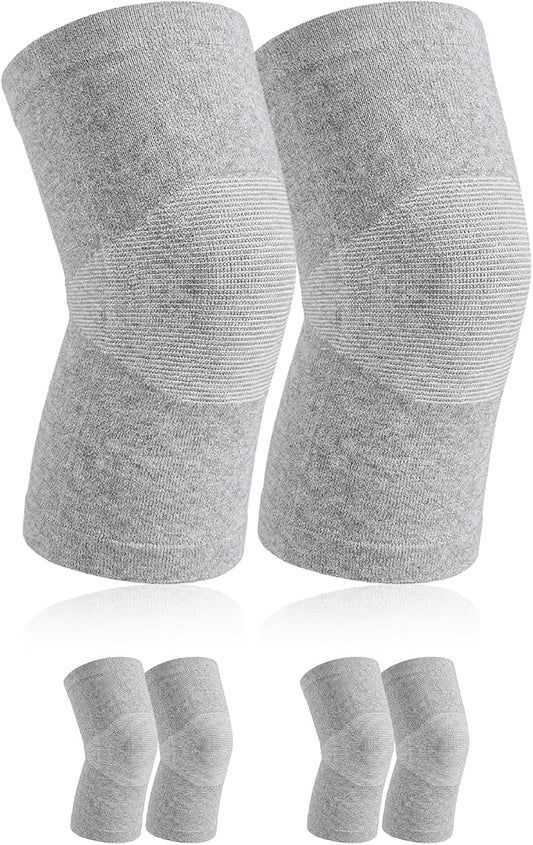 3 Pair Bamboo Knee Sleeve for Women & Men, Knee Brace Compression Support for Running Hiking and Daily Wear, Large Gray for (70-90KG)