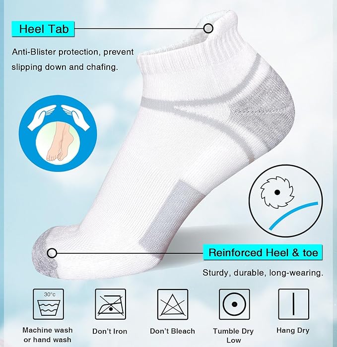 suaskk Men's Ankle Athletic Cushioned Anti-Blister Running Socks 5 Pairs | Comfort and Breathable, Moisture Wicking,
