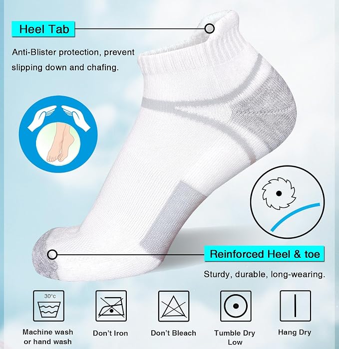 suaskk Men's Ankle Athletic Cushioned Anti-Blister Running Socks 5 Pairs | Comfort and Breathable, Moisture Wicking,