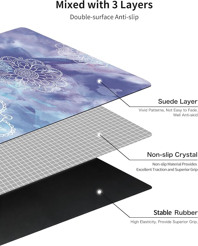 nuveti Printed Travel Yoga Mat 1/16 Inch Thick Non Slip Fitness Workout Mat | with Carrying Bag, Foldable Lightweight Suede & Natural Rubber Yoga Mat for Yoga Pilates and Fitness 72" L x 24" W x 1.5mm