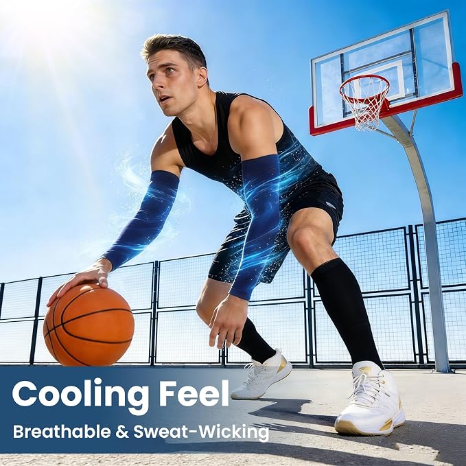 Mochabao 8 Pairs Soft Arm Sleeves, UV Sun Protection Cooling Compression Arm Covers for Outdoor Work, Sports, Men & Women
