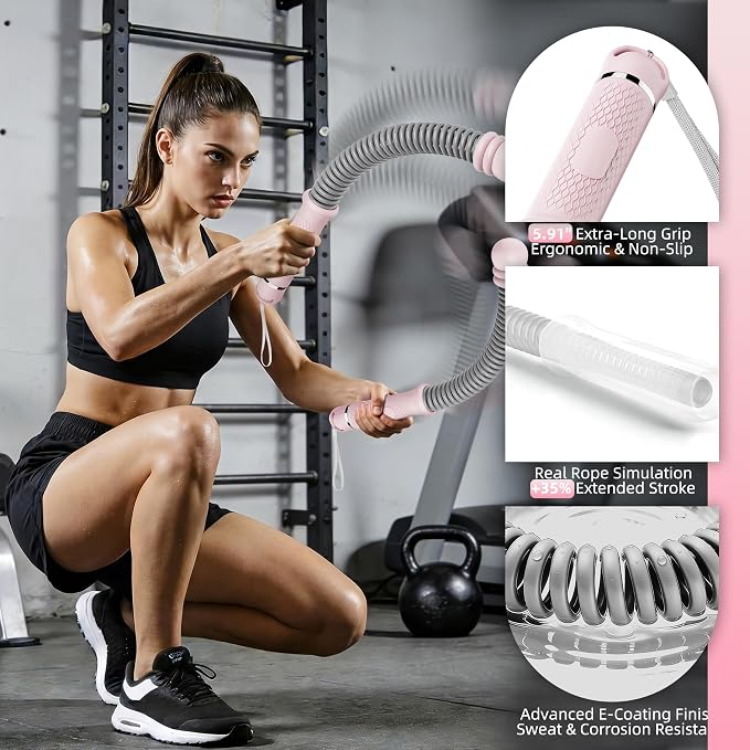 Upgrade Weighted Ropeless Battle Ropes, Adjustable Cordless Battle Rope – Portable Battle Ropes for Home Gym Workout, HIIT & Cardio Full Body Training Exercise Rope for Strength Training Men & Women