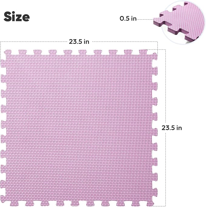 36 Pack Home Gym Mat, Puzzle Exercise Mat, EVA Interlocking Foam Floor Tiles for Home Workout Equipment and Kids' Play Areas - Blue, 24 in x 24 in x ½ in - (Pink, 36 Pack (144 sq ft))