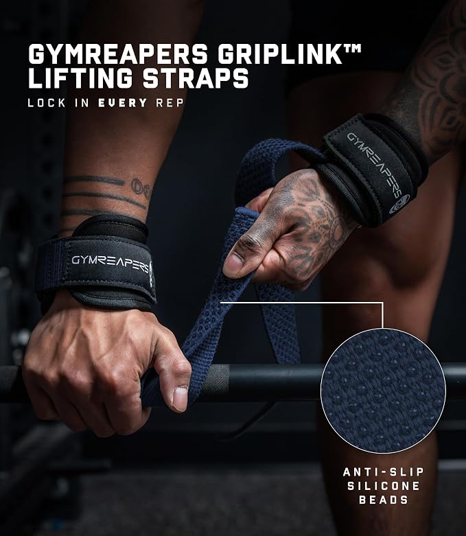 Gymreapers GripLink Lifting Straps – Heavy Duty D-Ring Weight Lifting Wrist Straps with Anti-Slip Silicone Grip Beads, Adjustable Support for Deadlifts, Powerlifting, Cable Machines & Gym Training