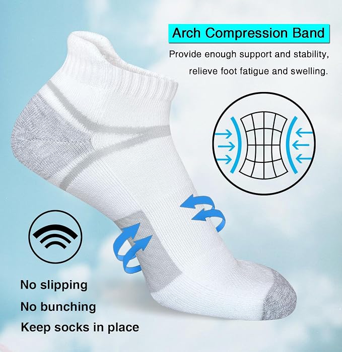suaskk Men's Ankle Athletic Cushioned Anti-Blister Running Socks 5 Pairs | Comfort and Breathable, Moisture Wicking,