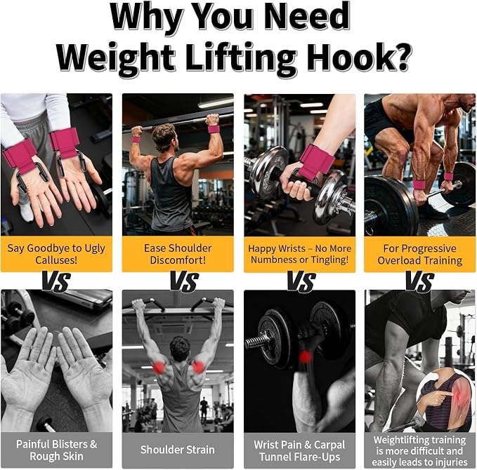 GPANDAG Weight Lifting Hooks for Men and Women (Pair) | 330 LB Heavy Duty Gym Lifting Wrist Strap Hook for Deadlifts, Pull-Ups, Strength Training, 0.4inch Grip Weightlifting Hooks