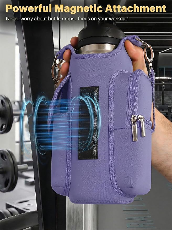 Magnetic Gym Bag,Magnets Gym Water Bottle Bag Carrier Holder with Pockets & Strap Fit for 18 to 40 oz Owala Hydro Flask Yeti, Gym Accessories for Men Women,Walking, Hiking