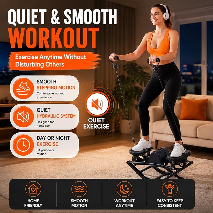 Lhanel Rock Stepper for Home Workout, Low-Impact Side Stepper with Resistance Bands, Side-to-Side Mini Stepper for Cardio, Weight Loss & Full Body Exercise