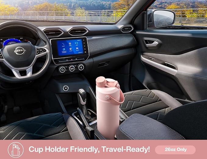 POWCAN 26 oz Insulated Water Bottle with 2-in-1 Straw and Spout Lid, Keep Cold 24H, Leak-Proof, Fits in Car Cup Holder, Stainless Steel Water Bottle for Gift, Holiday, Trip, School (Aflutter in Bloom)
