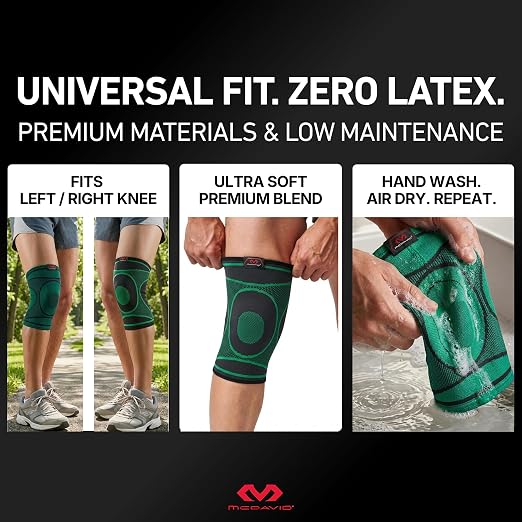 McDavid 4-Way Elastic Knee Sleeve, Compression Knee Support for Pain Relief, Soreness, All-Day Daily Activity Black/Green XL