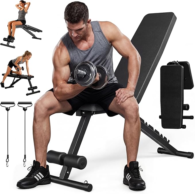 Adjustable Weight Bench for Home Gym, 600LBS Capacity Foldable Workout Bench with 7 Backrest Positions for Full Body Exercise, Compact for Small Spaces, Incline Decline Flat Bench with Quick Adjustment & Easy Folding