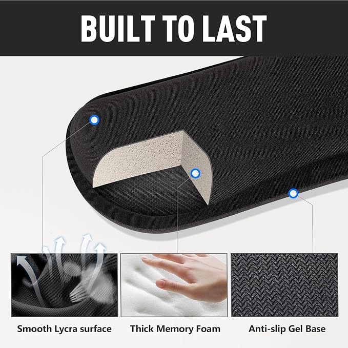 Gimars Upgrade Enlarge Silky and Superfine Fabric Gel Memory Foam Keyboard Wrist Rest Set, Ergonomic Keyboard Mouse Wrist Support for Typing Pain Relief, Comfort for Office, Gaming, Computer, Black