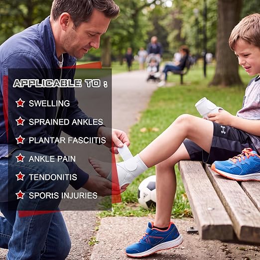 Honoson 2 Pcs Ankle Brace Kid Ankle Support Youth Neoprene Lace up Compression Sleeve Foot Brace Stabilizer with Adjustable Strap for Sport Sprained Plantar Fasciitis Achilles Tendonitis(White,S)