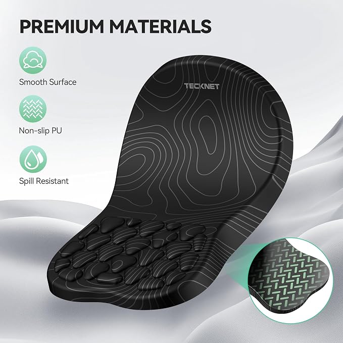TECKNET Ergonomic Mouse Pad with Wrist Rest,Soft Comfortable Massage Design | Memory Foam and Non-Slip PU Base for Pain Relief, Office Gaming Mousepad for Desk, Home, Office - Black