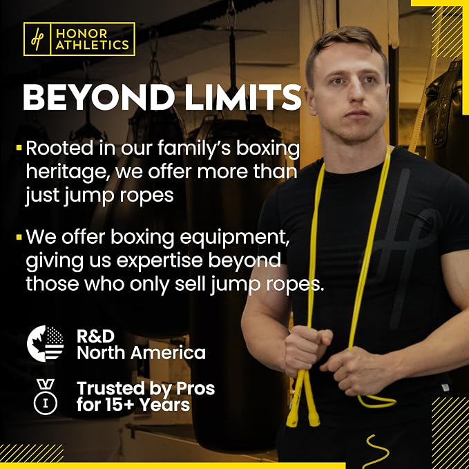 Honor Athletics | Pro Boxing Rope 3.0 | 5.3mm Jump Rope Indoor/Outdoor Adjustable For Boxing | Ultra-Durable, Non-Kinking TPU-PVC blend/Unbreakable Handles | Adjustable | Skipping Rope