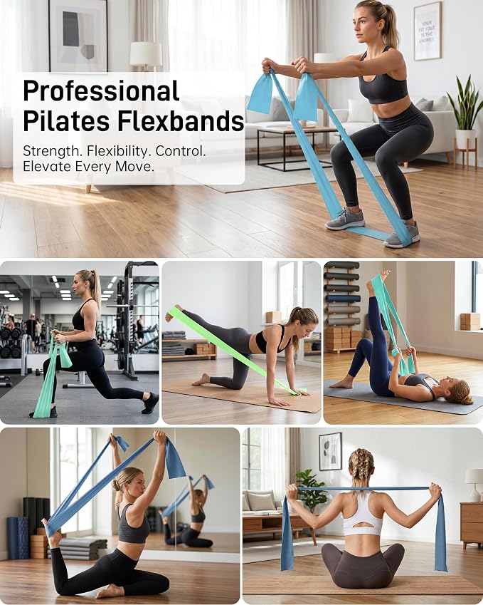 Renoj Pilates Flexbands, 5-Pack Latex-Free Resistance Bands Set – Exercise Bands for Pilates, Yoga, Stretching & Physical Therapy | Home Gym Equipment for Women & Men