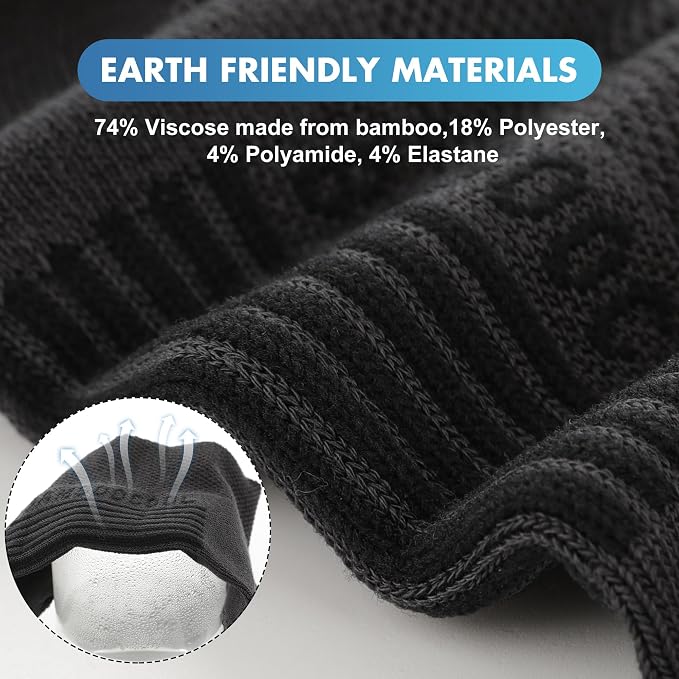 BAMBOO COOL Men's Ankle Socks Moisture Wicking Breathable Odor Control Athletic Cushioned Running Socks Arch Support 8 Pack