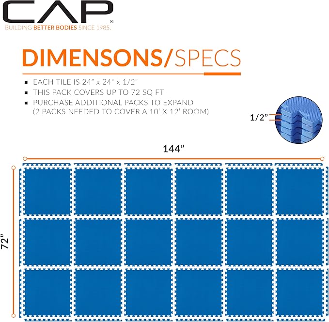 CAP Puzzle Exercise Mats | 1/2” Thick EVA Interlocking Foam Tiles for Home Gym Flooring | Multiple Options