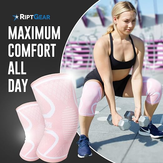 RiptGear Knee Compression Sleeve Women - Knee Support and Compression Knee Brace for Women Working Out For Pain, Running (Small, Pink (2 Pack))