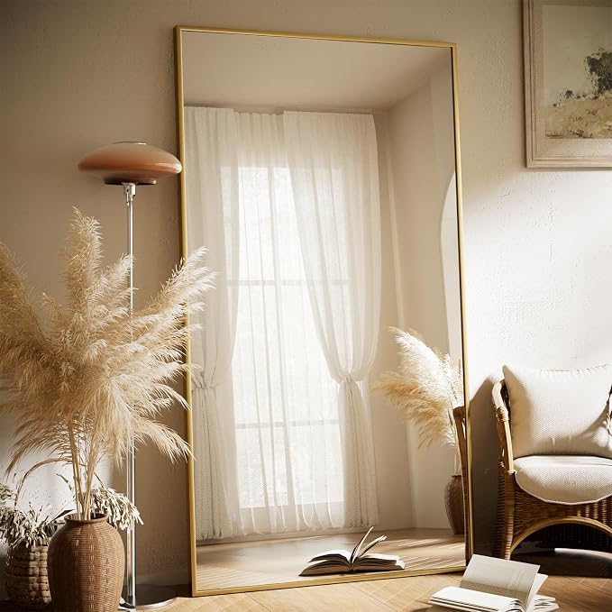 VooBang Large Full Length Mirror 78" x 35" - Shatterproof Gold | Huge Floor Full Body Dressing Mirror with Metal Frame, Freestanding, Wall Mounted, or Leaning for Bedroom, Living Room