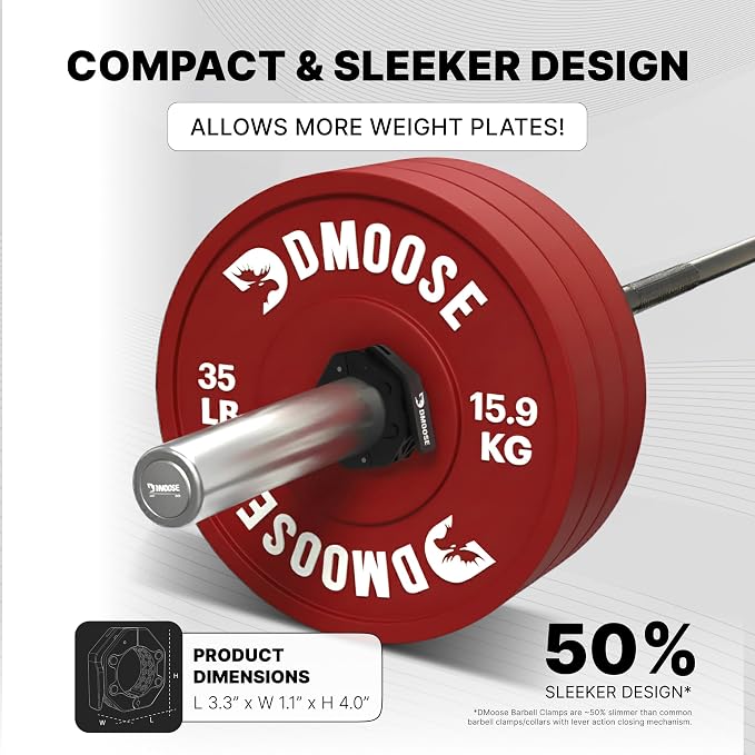 DMoose Fitness Barbell Clips 2 Inch (Pair) - Quick Release Olympic Barbell Clamps & Collars with Anti Slip TPR Grip for Secure Weightlifting and Powerlifting - Weight Clips for Bars at Home or Gym