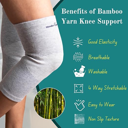 Wonder Care 2-Pack Bamboo Knee Compression Sleeve for Men and Women, Compression Knee Sleeve for Running, Volleyball, Gym Weightlifting Made from Bamboo Yarn, Perfect Knee Brace for Knee Pain and Enhanced Comfort - 1 Pair