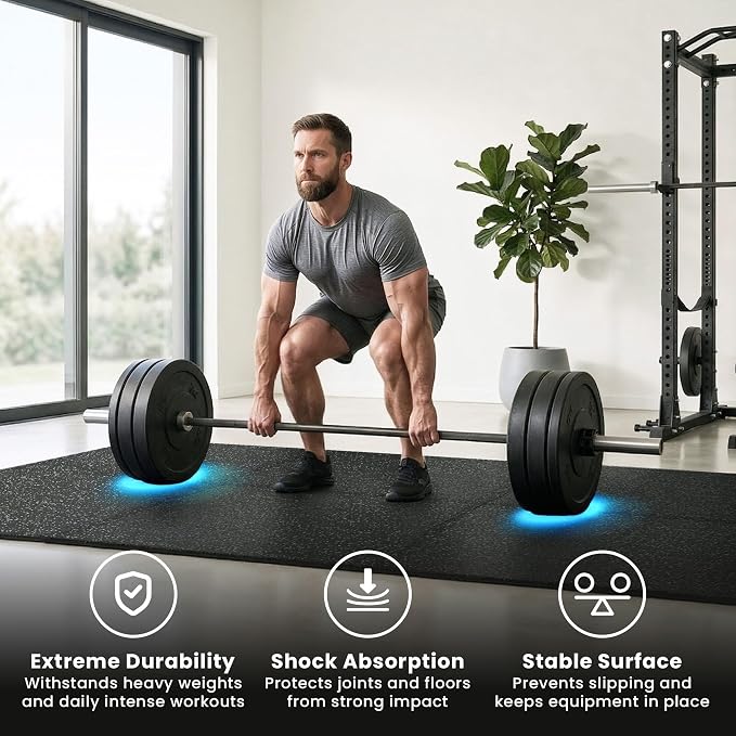 bemaxx Gym Mats Set - 12 pcs EVA Interlocking Foam Floor Tiles (24.4"x24.4"x0.4") 48 sqft Protective Gym Flooring Sports Home Workout Exercise Mats Puzzle Garage Fitness Play-Room Pool Treadmill Bike