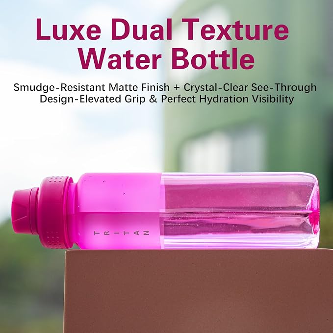 OLDLEY 32 oz Water Bottle with Handle, BPA-Free Tritan Reusable Sports Water Bottle with Leak-Proof Dust Lid, Wide Mouth, Cup Holder Friendly, Half Frosted Clear Bottle for Gym, Travel, Work,Hot Pink