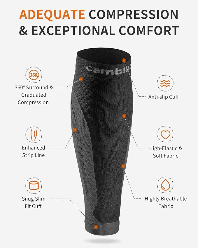 CAMBIVO Calf Compression Sleeve for Shin Splints & Running Support-3 Pairs | Leg sleeves for men & women, 15-20mmHg footless compression socks for gym & recovery, varicose veins