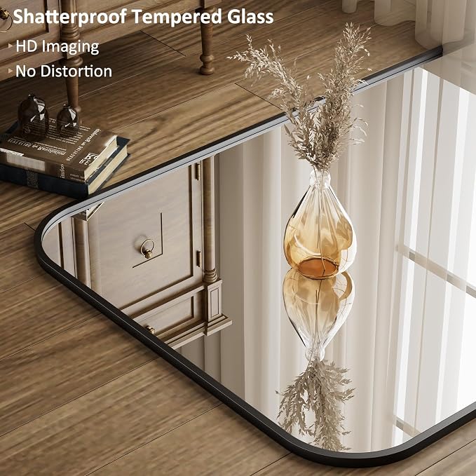 Full Length Mirror 71"x26" Arched Floor Standing Large Mirrors | Full Body Mirror with Stand - with Aluminum Frame for Bedroom Living Room, Black