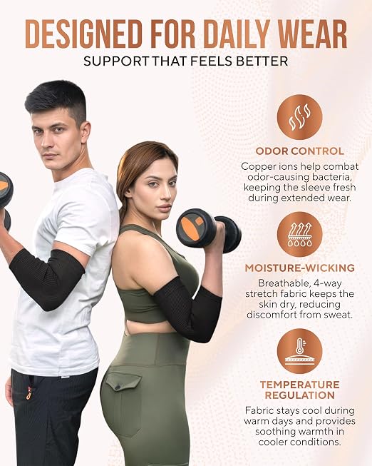TheraCopper Copper Elbow Compression Sleeve for Men & Women (Pair) – Infused Copper Elbow Brace for Tennis Elbow, Tendonitis, Arthritis & Bursitis – Elbow Support for Golf, Workouts & Recovery (Medium)