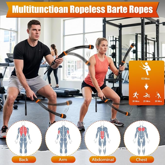 Portable Ropeless Battle Ropes,Adjustable Weights Cordless Battle Ropes,for Home Gym with Storage Bag,Versatile Exercise Equipment,for Low-Impact Workouts Strength and (HIIT),for Men & Women