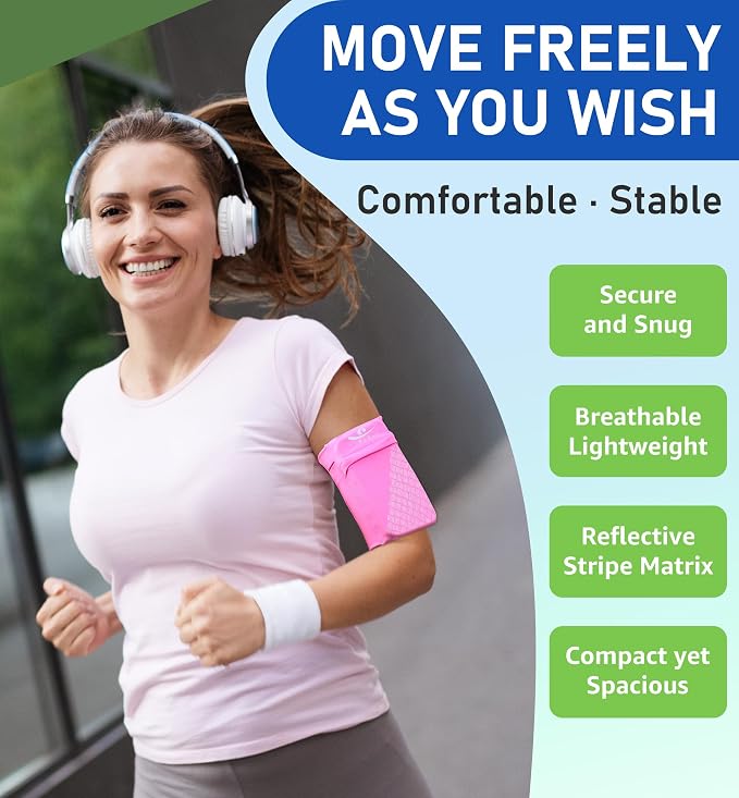 Universal Sports Armband Cell Phone Armband Sleeves Running Armband for Exercise Workout, Compatible with iPhone 17/17Plus/Pro/16/15/15Plus/14 Samsung Galaxy All Phones (Medium, Pink)