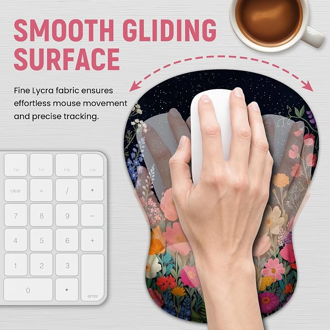 Ergonomic Mouse Pad with Wrist Rest, Gel Wrist Support, Butterfly | 10.2 x 7.6 in Mouse Pad with Smooth Fabric Surface and Non-Slip Rubber Base for Office, Home, Study, and Gaming