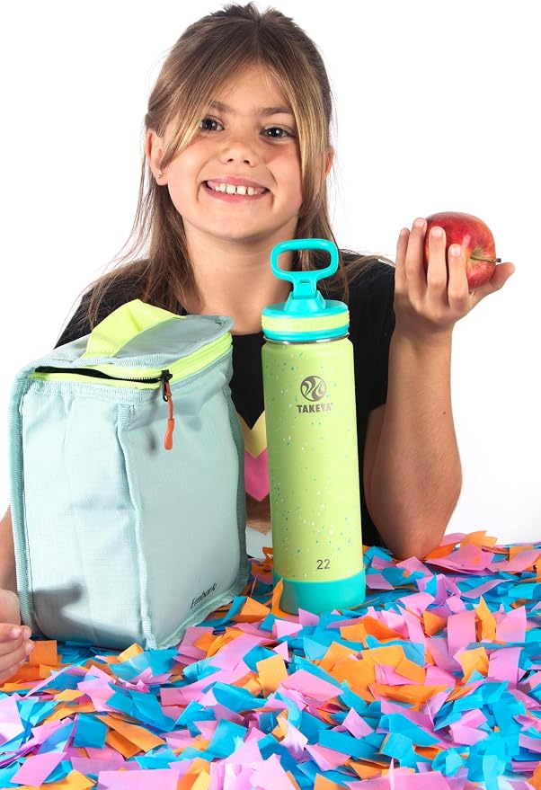Takeya 22 oz Actives Stainless Steel Water Bottle with Straw Lid – Leakproof, Double-Wall Insulated, Keeps Drinks Cold 24 hrs/Hot 12 hrs, BPA-Free, Powder-Coated, Gym & Travel, Confetti Green Grass