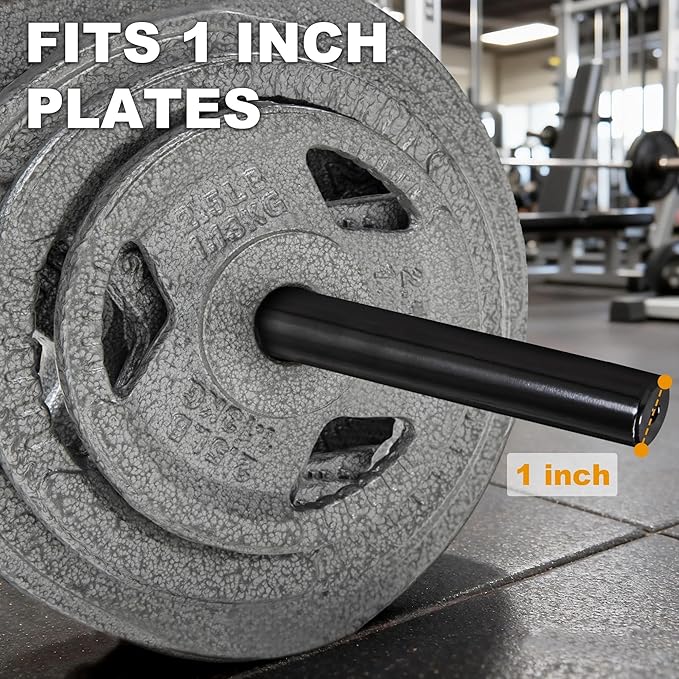 Available in 5FT and 7FT, Straight Barbell Bar, 1-Inch Standard Diameter, Alloy Steel, Black Finish, 300LBS Weight Capacity, Chrome Surface, Diamond Knurling, Anti-Skid Grip,